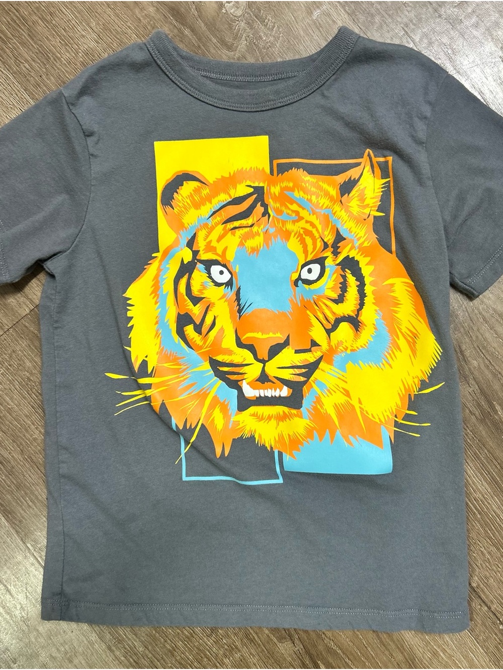 The Children's Place Gray Tee with Neon Tiger Graphic